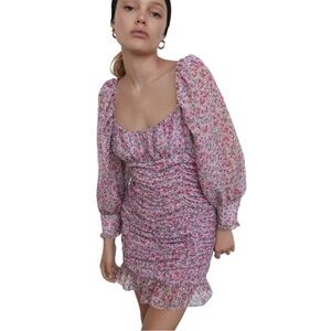 Zara Purple Floral Printed Draped Ruched Dress New Size Medium